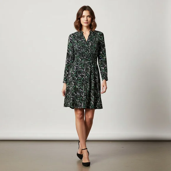 Veronica Beard 100% Silk Floral Ruched Mini Dress Green Navy Size 6 - Picture 1 of 9